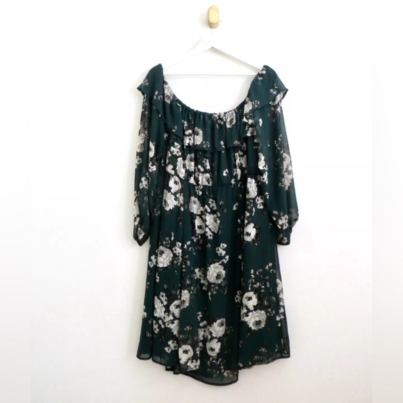 NEW! Torrid Floral Mini Chiffon Off-Shoulder Skater Dress Green SZ 22 - Picture 6 of 10